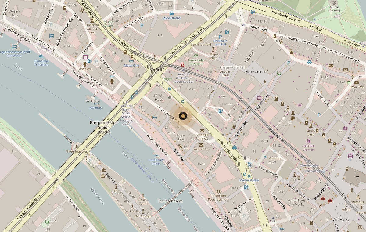Kartenausschnitt mit dem Studio in der Martinistraße in Bremen-Mitte